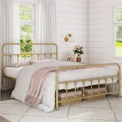 Queen Bed Frame with Headboard, Victorian Vintage Antique Gold