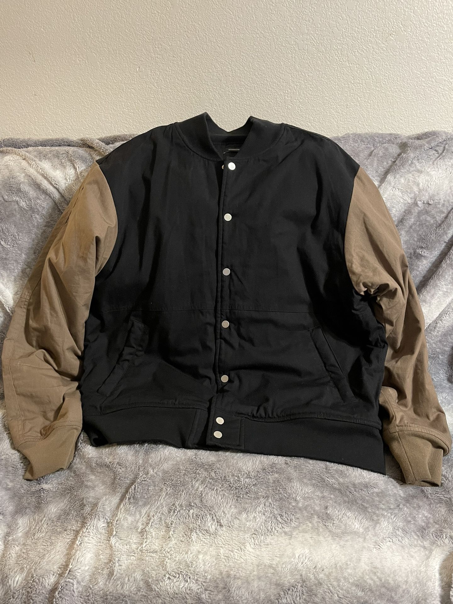 Zanerobe Men's Two Tone Button Bomber Jacket WST Black Brown Size XL