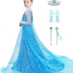 Girls Princess Dress Elsa Costume Sequin Birthday Party Dress Up Girls 1-2 / 5-6 / 7-8 Years