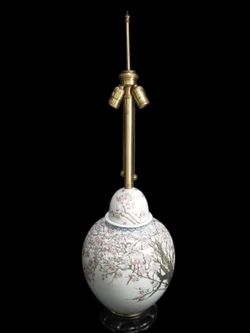 Vintage Chinese Ginger Jar Lamp – Cherry Blossom – WORKS 38” Tall