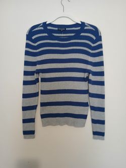 Juniors Striped Crew Neck Sweater Blue, Gray