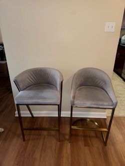 Modern Gray Velvet & Gold Counter Height Bar Stools (Set of 2)