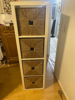White Shelf with Woven Baskets