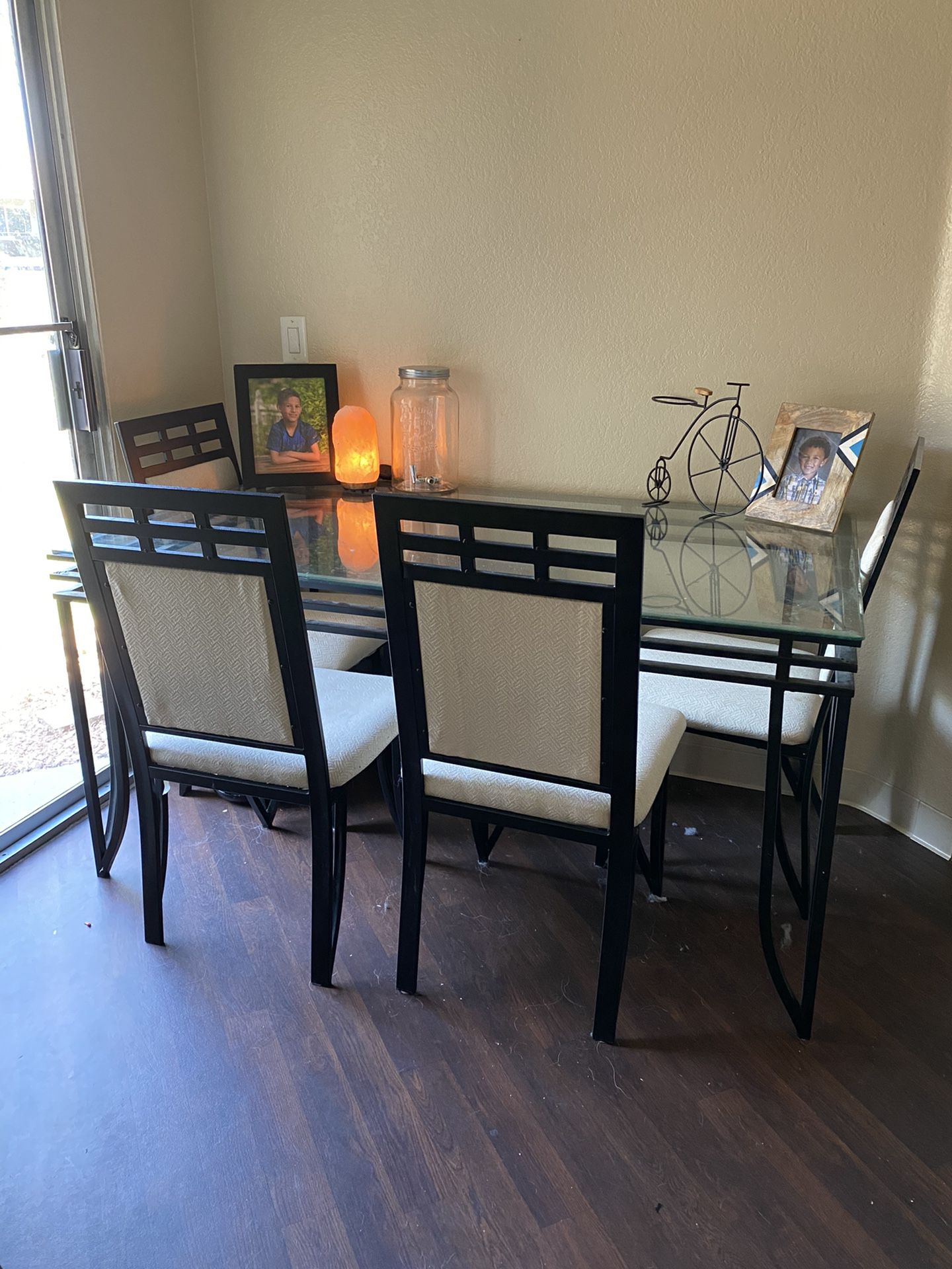 Black metal kitchen table with 6 chairs