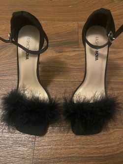 Size 7.5 black fur heels