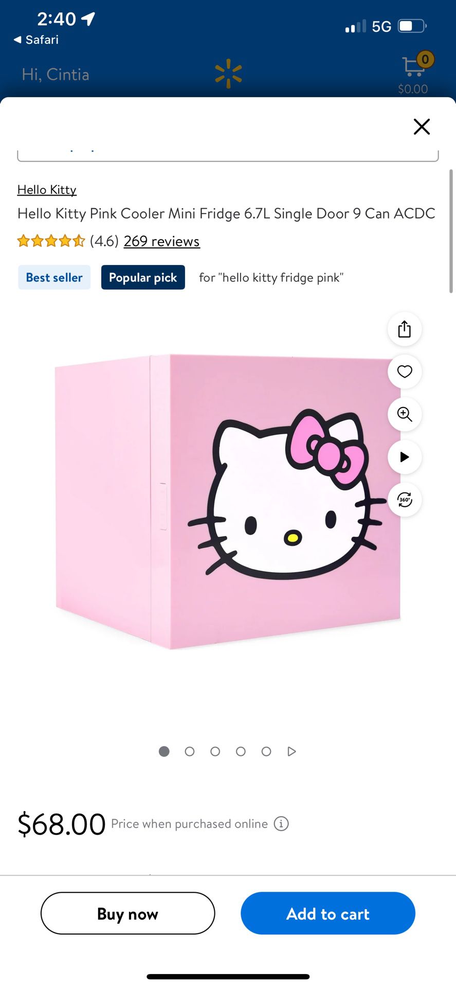 Hello Kitty Pink Mini Fridge 