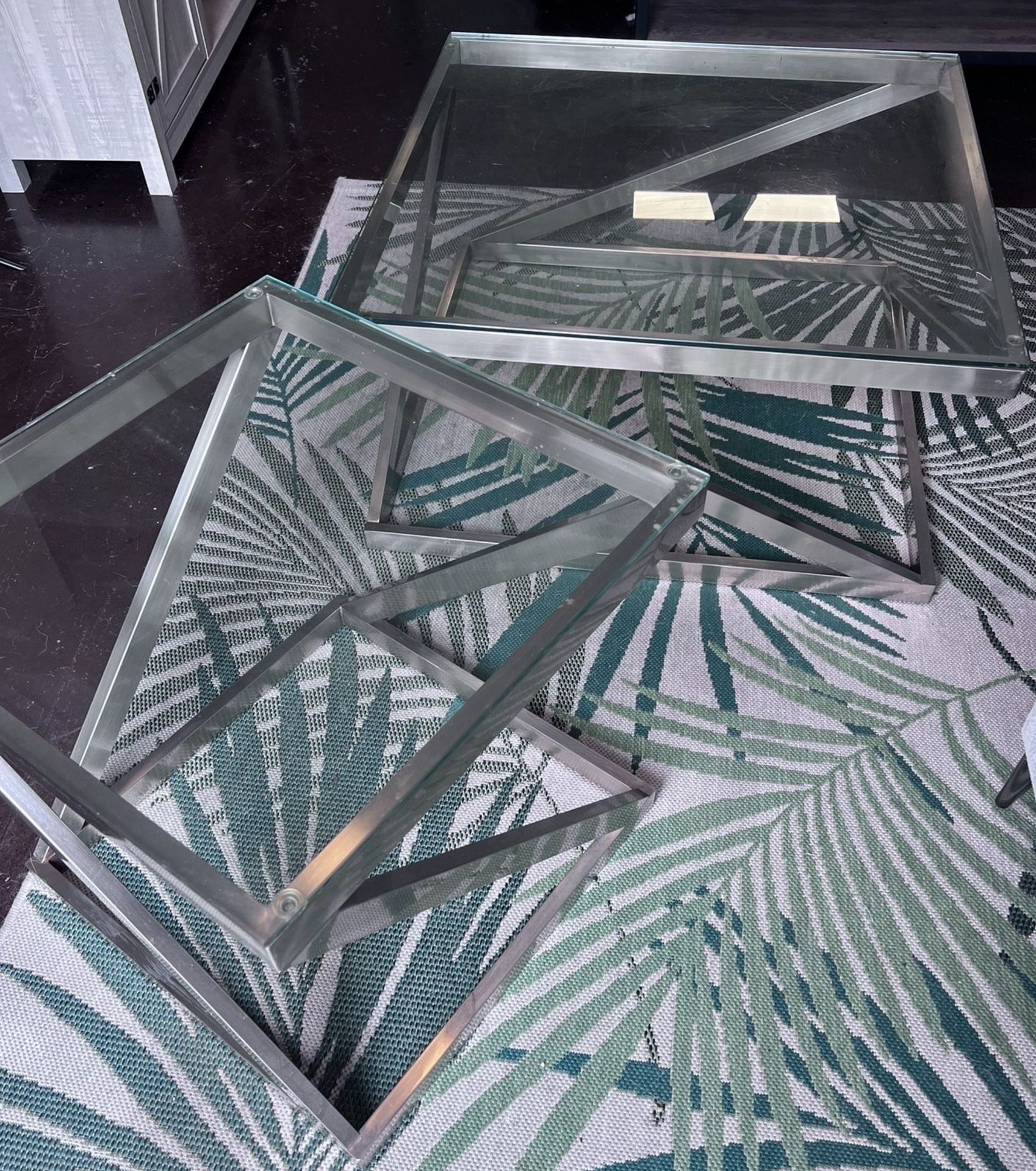 Coffee Table And Side Table Brushed Metal And Glass