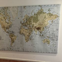 Map Of World On Canvas  80 X. 55 Inches 