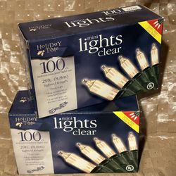 Holiday Time 100 Clear Mini Lights green wire 29' Plugs at both ends lots of 2
