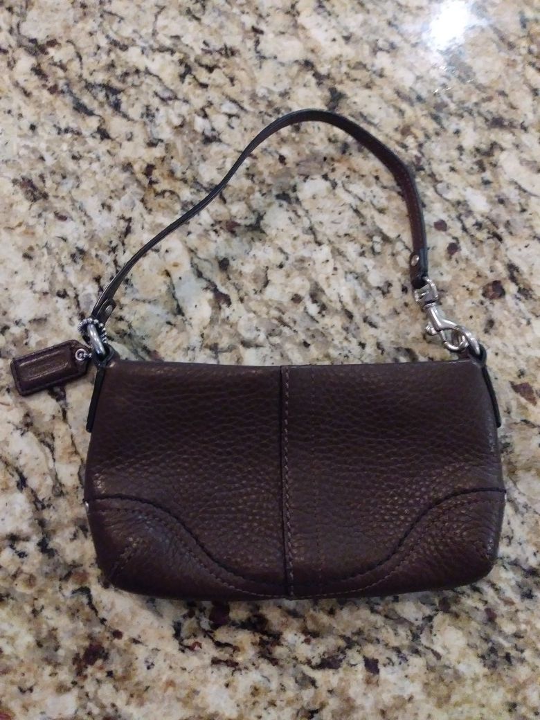 Coach brown leather wristlet