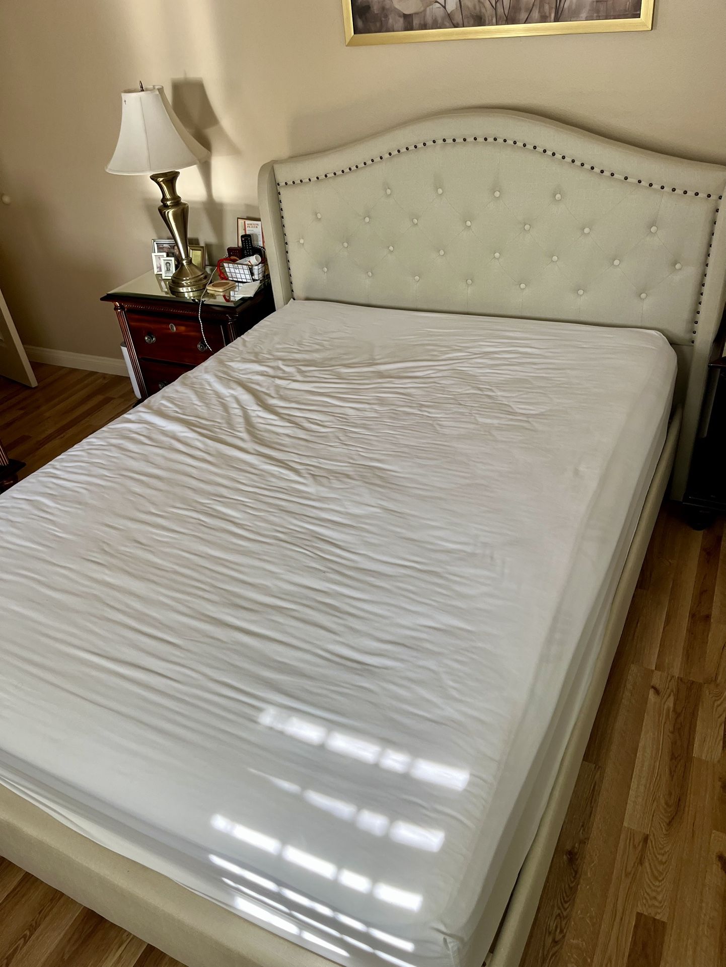 Queen Fabric Bed frame Only. NO MATTRESS 