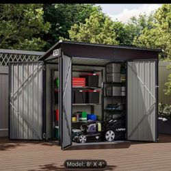 🟢 Outdoor 8 x 4ft Triple Door Storage Shed 