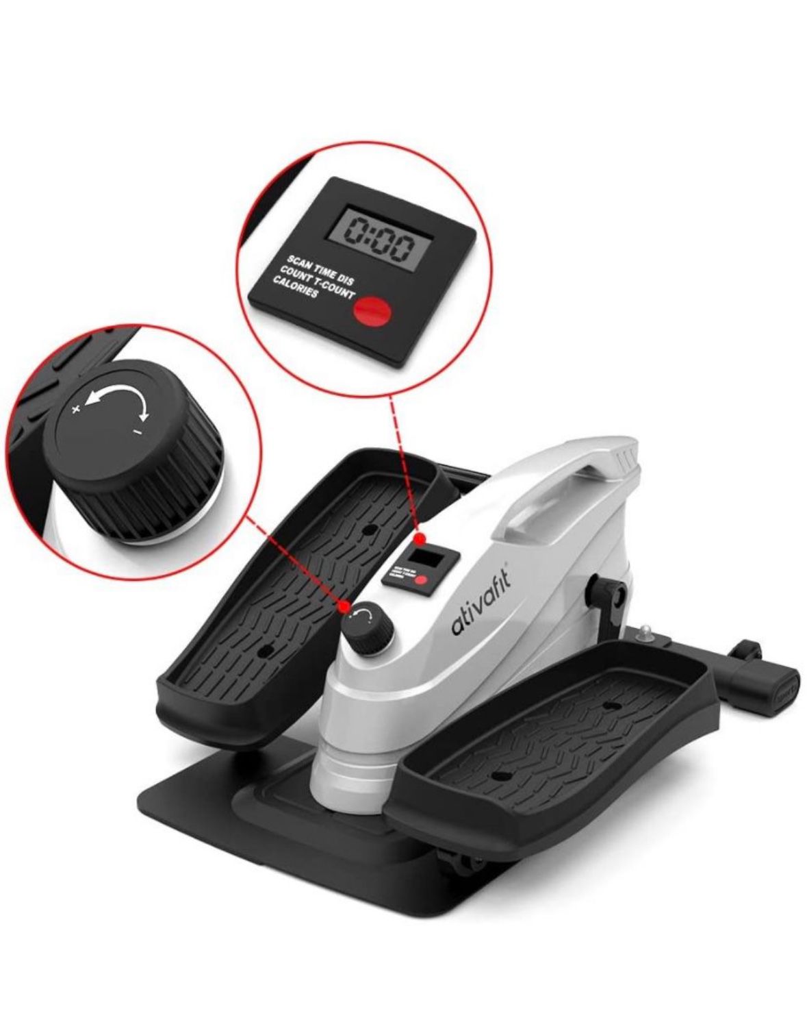 Ativafit Under Desk Elliptical Bike, Pedal Exerciser, Mini Elliptical Machine with Non-Slip Pedal, Display Monitor and Adjustable Resistance, Compact 