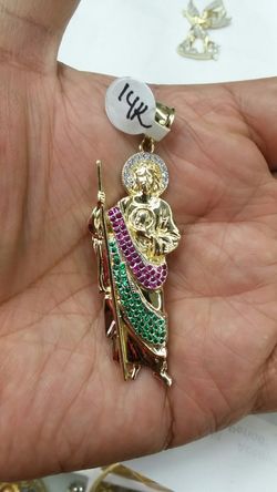 14k Gold San Judas CZ 9.8 grams 2 1/2 inch long