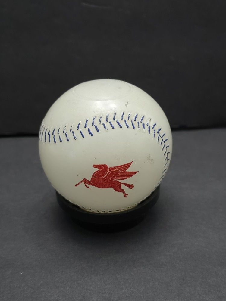 Vintage Glass Mobiloil Pegasus Baseball Bank Promo
