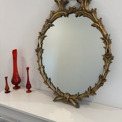 Large Antique Gilded Oval Mirror