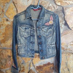 Guess Jean Jacket With Embroidered Flowers 