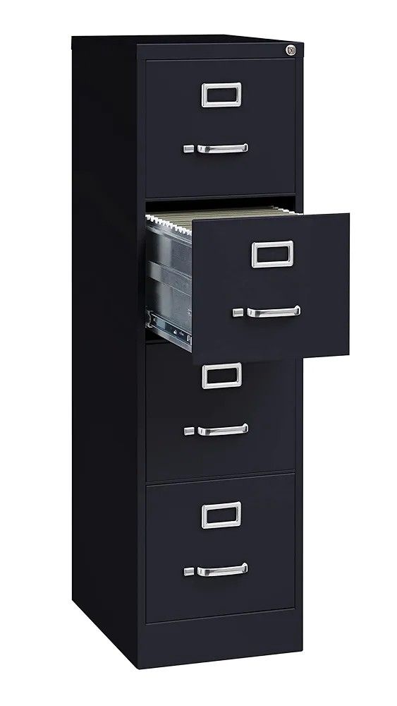 4 Drawer Letter Width Vertical File Cabinet, 22" Deep - Black