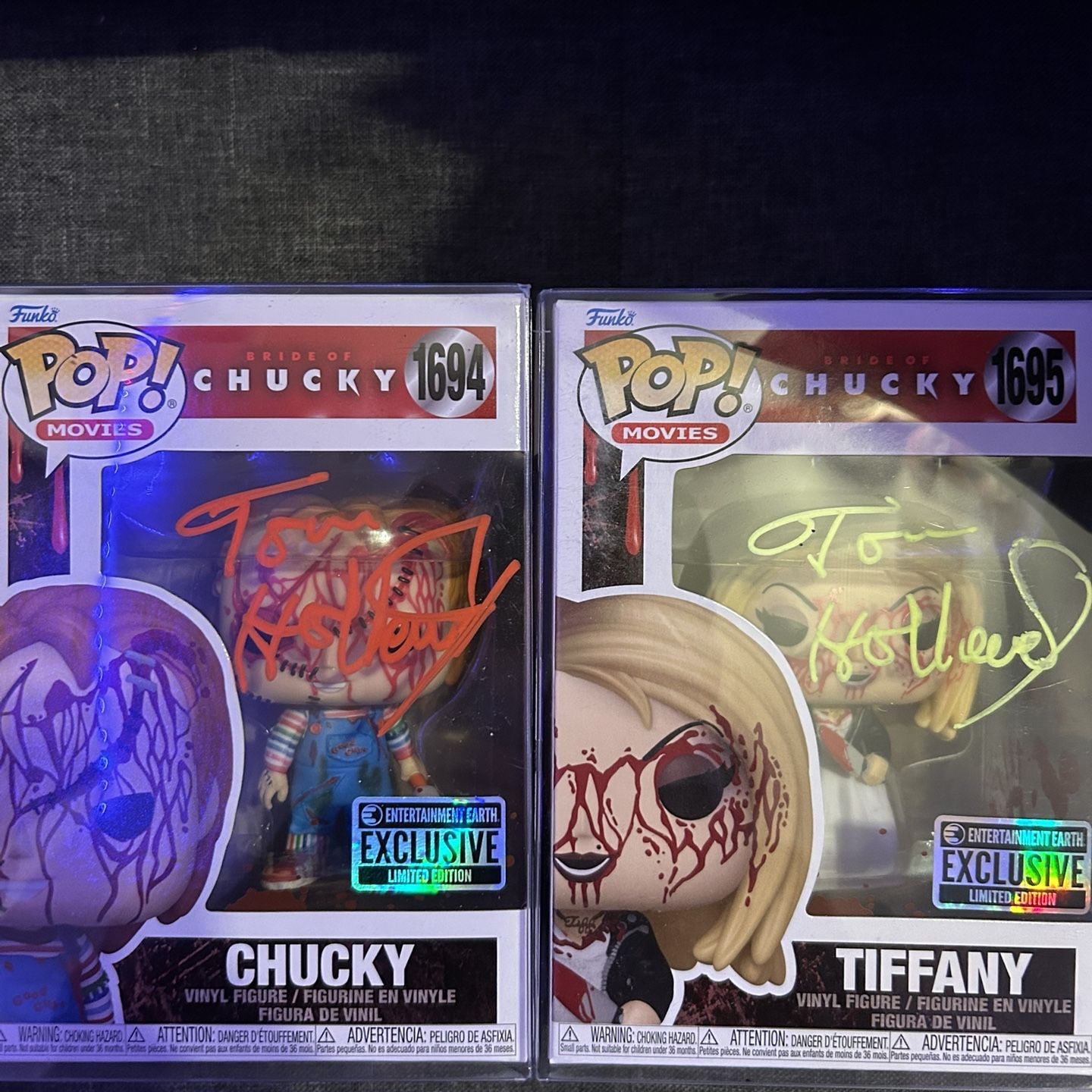 Tom Holland Autographed Chucky And Tiffany Funko #1694 & #1695 for 