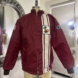 Vintage Men’s Ford Cobra Lined Racing Jacket Burgundy Color Size Small & XL