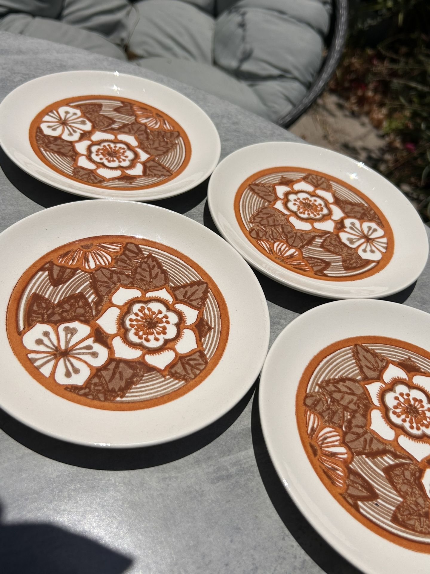 Retro (60s-70s) Royal China Cavalier Ironstone Chop Plate w Orange and Brown Flowers