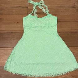 Princess Polly Front Page Halter Lace Mini Dress Aqua