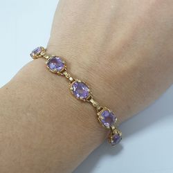 Vintage Antique Victorian 14k Gold Bracelet with Natural Amethysts 27ct 