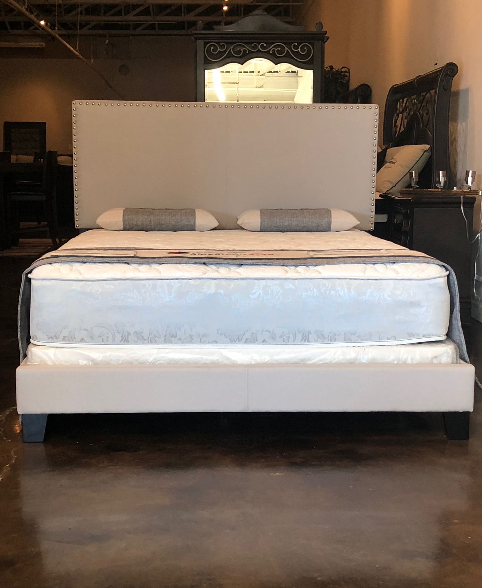 Full Size Ivory Velvet Bed Frame With New Mattress/Available In All Sizes