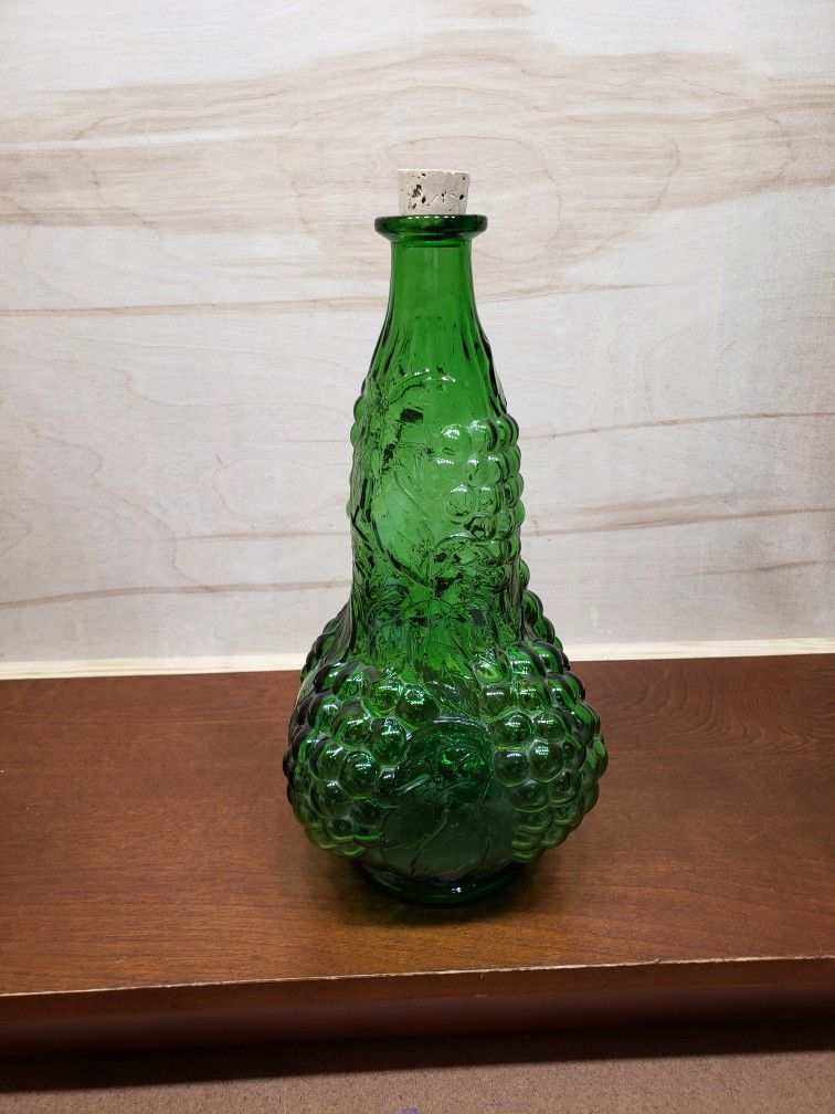 Vintage Italian Glass 12 Tall Embossed Grapes Leaves Decanter