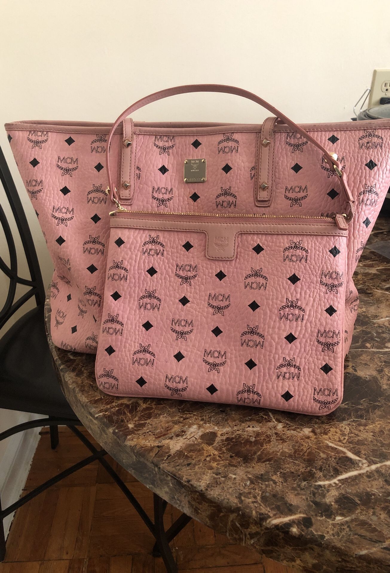 Pink MCM Tote Bag with Little purse