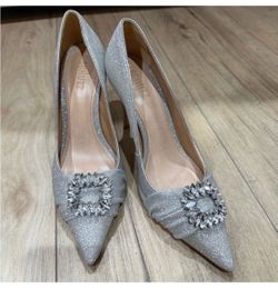 Schutz Meisho Glam Glitter Silver Pointed Toe Stiletto Heel