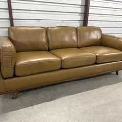 Brown Leather Rooms To Go MCM Sofa