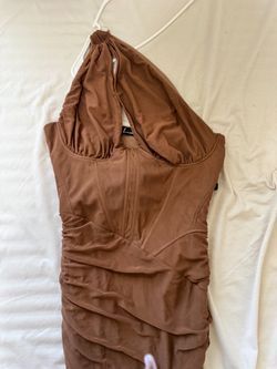 Brown Ruched One Shouldered Bodycon Dress