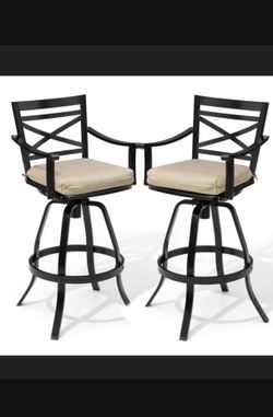 Crestlive Products 30" Counter Height Set of 2 Swivel Bar Stools Cast Aluminum with Sunbrella Cushion Light