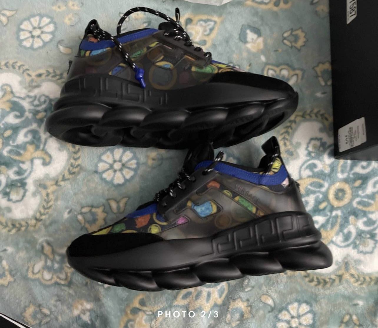 Versace Black And Multicoloured Chain Reaction Sneakers In Balck/ multicoloured