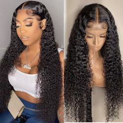 30 inches / Undetectable HD Lace Frontal Wig /Brazilian Hair/ 13*4/ Curly Wave / 1B / 150% Density