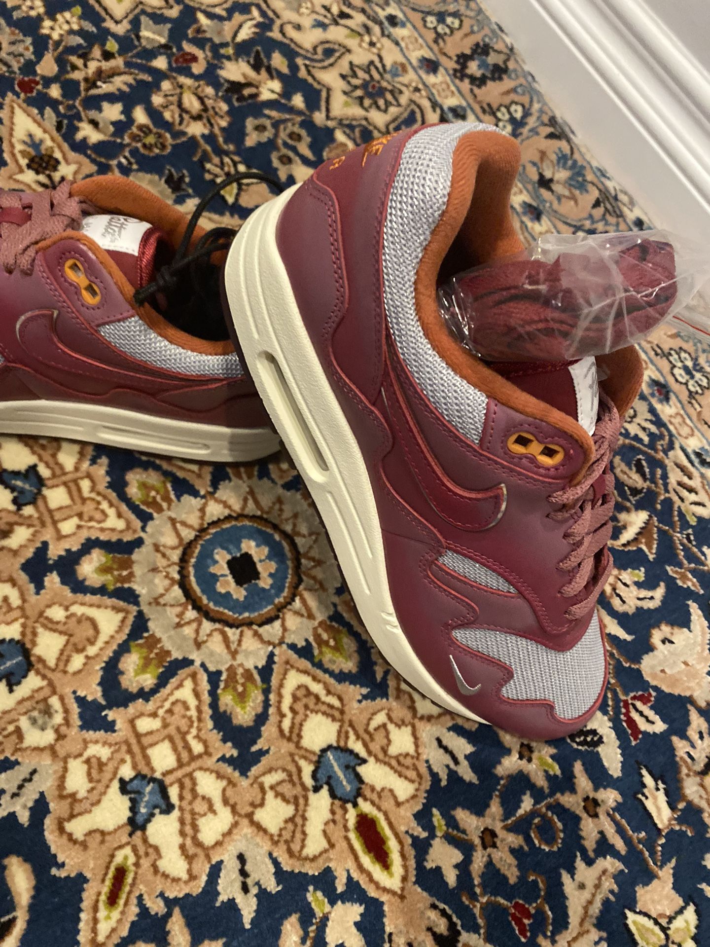 Authentic -Patta Maroon Air Max 1 With bracelet -8.5 Men’s/7 Womans-$180