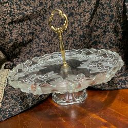 Mikasa Carmen Center Handle Pedestal Glass Serving Tray 10.25" W x 8" H
