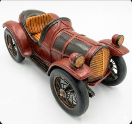 Beautiful LARGE Decorative  Vintage Wooden Carved Black Red Roadster  CAR DECOR 21" Long!