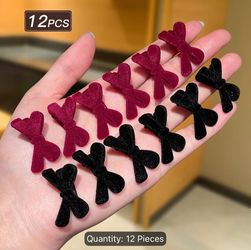 Velvet Bow Hair Clips Set of 12
