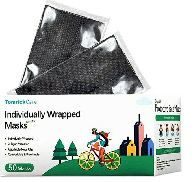 50 PCS Black Disposable Face Mask- Individually Wrapped, Breathable, Melt-Blown Fabric 3 Layer Face Mask
