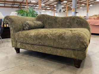 Moss Green Floral Single Arm Chaise with Carved Feet