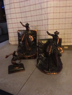 Vintage Bookends Cast Iron, Copper, Bronze