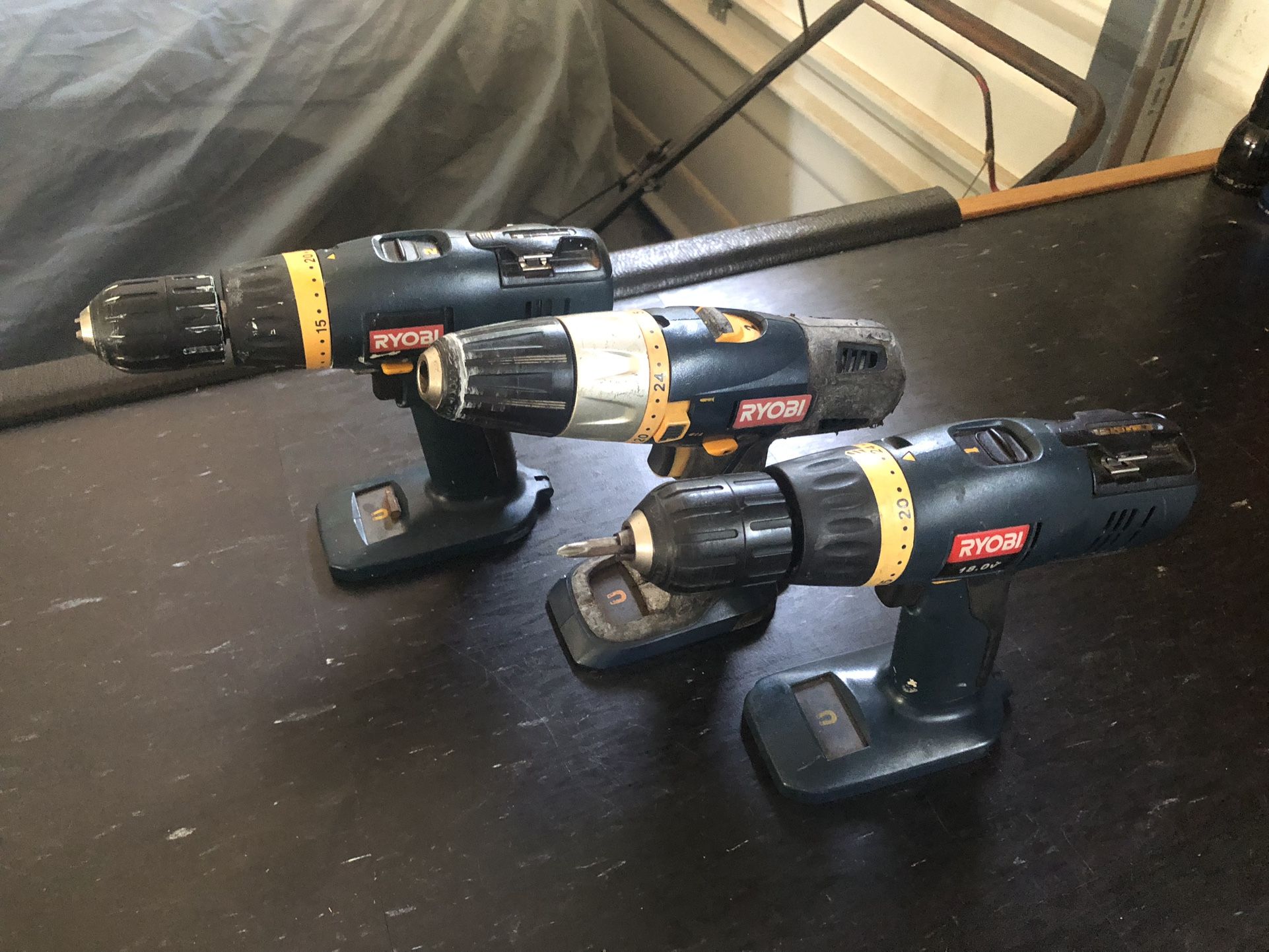 Three Ryobi Drills