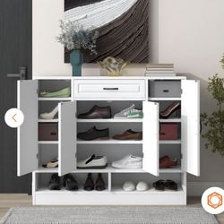 NEW White Shoe Storage Cabinet with Drawer and Shelves