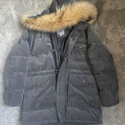 Rain Forest Cordory Puffer Jacket With Faux Fur Hood