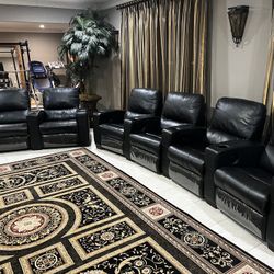 2 Sets of Black Leather Reclining Theatre Seats 