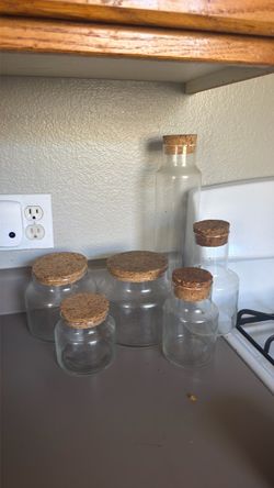 Glass Jars and Bottle Set with Cork Lids
