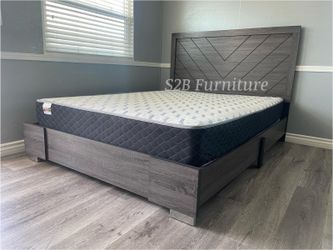 Queen Grey Alpine Platform Bed With Ortho Mattress Included 