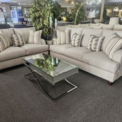 Brand New Light Biege Linen Sofa + Loveseat 2PCs Set